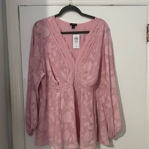 Torrid Pink Lace V-Neck Blouse, NWT
